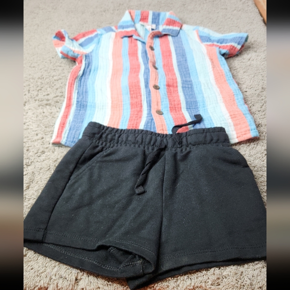 Boy's Set Of Black Shorts & Striped Short Sleeve Shirt - 3T - Cat & Jack
